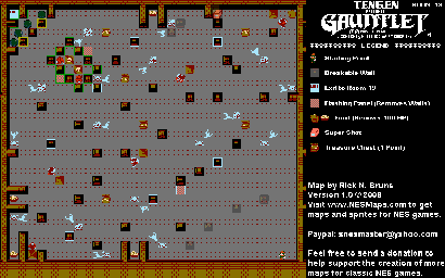 Thumbnail for a map of Level 018 for the NES game Gauntlet.