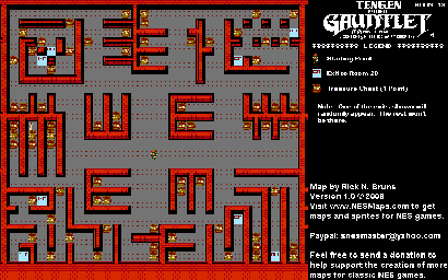 Thumbnail for a map of Level 019 for the NES game Gauntlet.