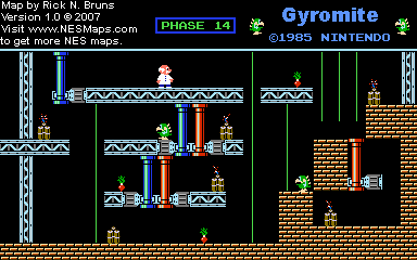 Thumbnail for a map of Game A Phase 14 for the NES game Gyromite.