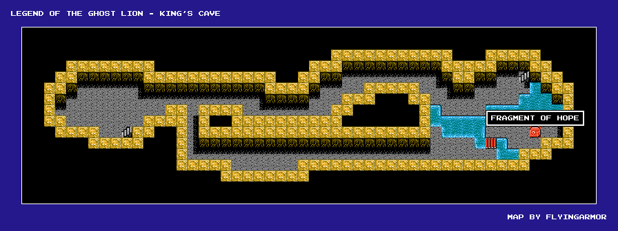 Thumbnail for a map of King's Cave for the NES game Legend Of The Ghost Lion.
