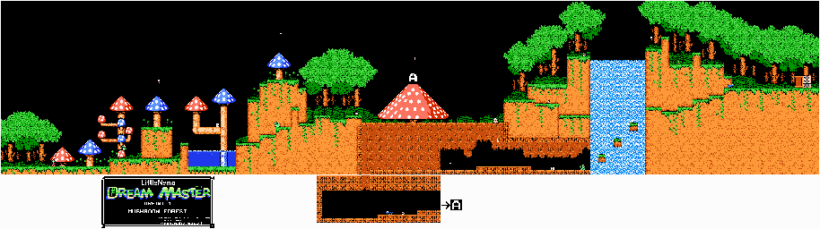 Thumbnail for a map of Dream 1: Mushroom Forest for the NES game Little Nemo: The Dream Master.