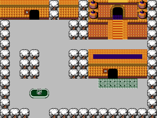 Thumbnail for a map of Chapter 3: Forest World Samalkand Town Of Kasimeel (Future) for the NES game The Magic Of Scheherazade.