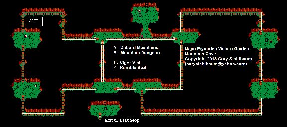Thumbnail for a map of Mountain Cave for the NES game Majin Eiyuuden Wataru Gaiden.