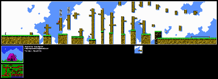 Thumbnail for a map of Grimace's Highlands Lvl 3: Lumberjack Lane for the NES game M.C. Kids.