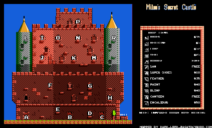 Thumbnail for a map of Castle Garland (Day) for the NES game Milon's Secret Castle.