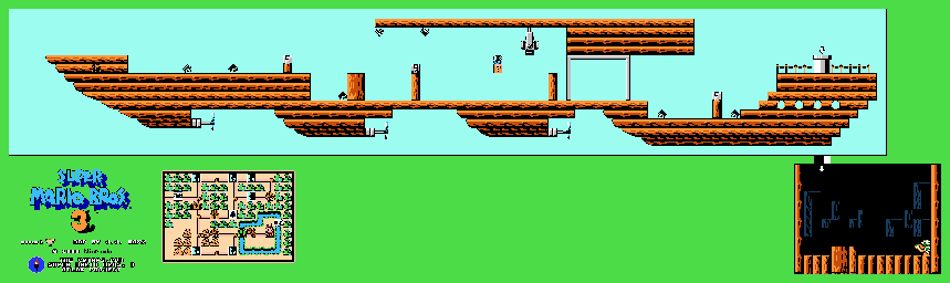 Thumbnail for a map of World 1 1-Airship for the NES game Super Mario Bros. 3.