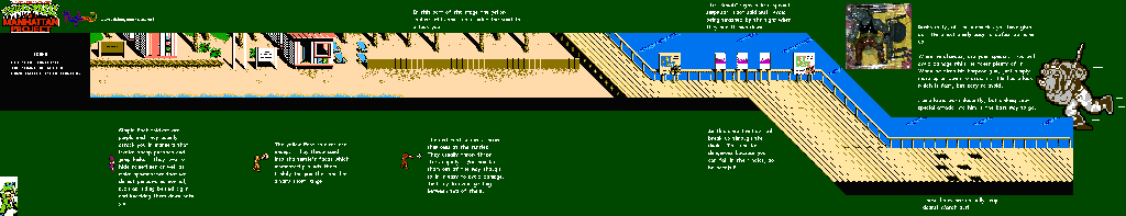 Thumbnail for a map of Scene 1 for the NES game Teenage Mutant Ninja Turtles III: The Manhattan Project.
