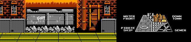 Thumbnail for a map of Downtown for the NES game Teenage Mutant Ninja Turtles: Tournament Fighters.