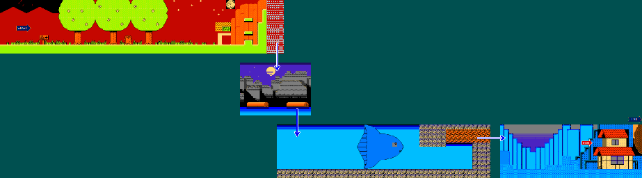 Thumbnail for a map of Stage 2 for the NES game Utsurun Desu.: Kawauso Hawaii e Iku!!!.
