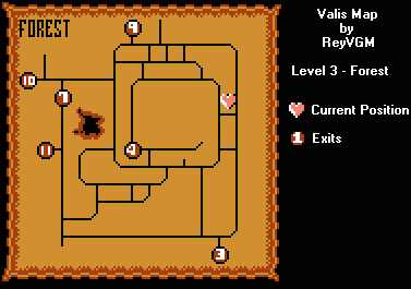 Thumbnail for a map of Level 3: Forest (In-Game Map) for the NES game Valis: The Fantastic Solder.