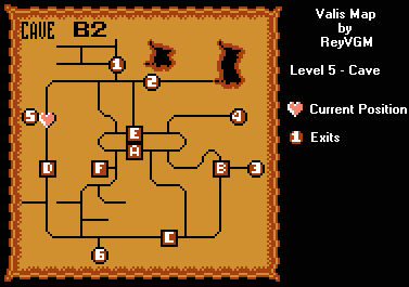 Thumbnail for a map of Level 5: Cave (In-Game Map) for the NES game Valis: The Fantastic Solder.