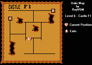 Thumbnail for a map of Level 6: Castle F1 (In-Game Map) for the NES game Valis: The Fantastic Solder.
