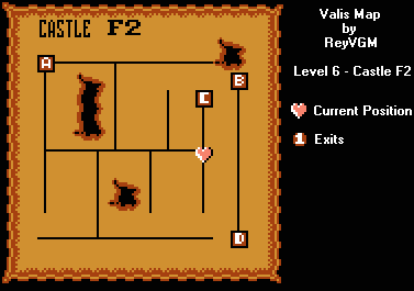Thumbnail for a map of Level 6: Castle F2 (In-Game Map) for the NES game Valis: The Fantastic Solder.