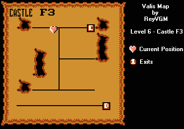 Thumbnail for a map of Level 6: Castle F3 (In-Game Map) for the NES game Valis: The Fantastic Solder.
