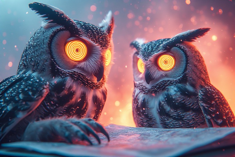 Two fantasy style owls studying a map.