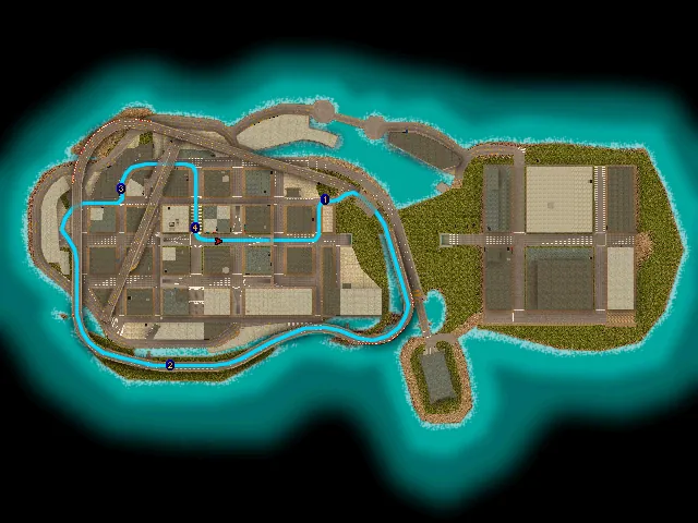 Thumbnail for a map of Level 01-3: Beaver City (In-Game Map) for the PC game Carmageddon II: Carpocalypse Now.