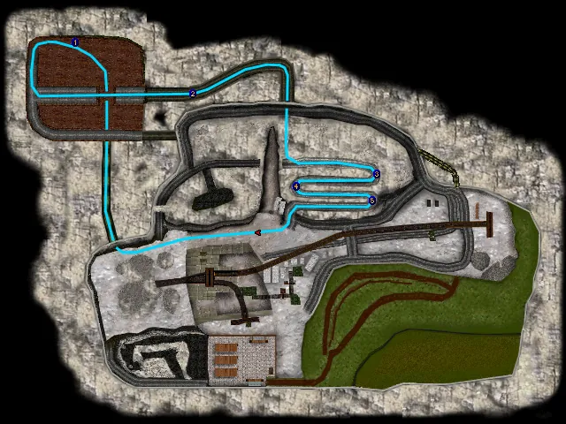 Thumbnail for a map of Level 02-3: Beaver County Quarry (In-Game Map) for the PC game Carmageddon II: Carpocalypse Now.