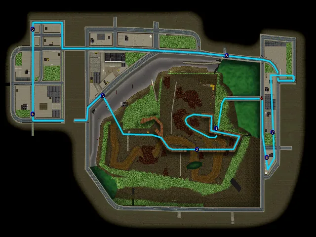 Thumbnail for a map of Level 03-1: Max's Junkard (In-Game Map) for the PC game Carmageddon II: Carpocalypse Now.