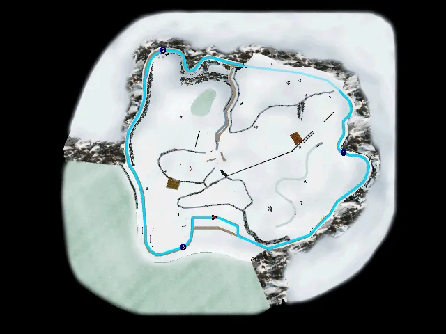 Thumbnail for a map of Level 04-1: Beaver Mountains (In-Game Map) for the PC game Carmageddon II: Carpocalypse Now.