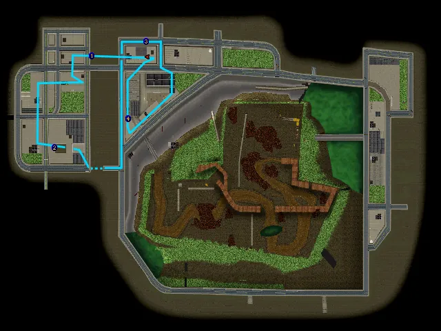 Thumbnail for a map of Level 04-2: Max's Junkard (In-Game Map) for the PC game Carmageddon II: Carpocalypse Now.