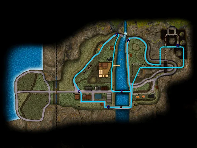 Thumbnail for a map of Level 04-3: Beaver Woods (In-Game Map) for the PC game Carmageddon II: Carpocalypse Now.