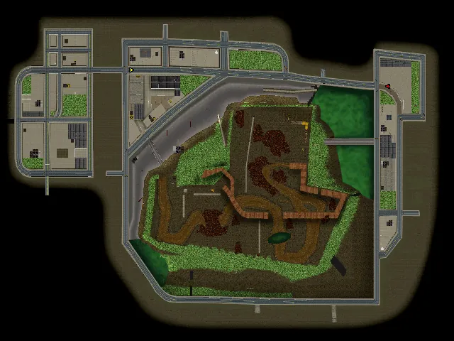 Thumbnail for a map of Level 04-4: Max's Junkard (In-Game Map) for the PC game Carmageddon II: Carpocalypse Now.