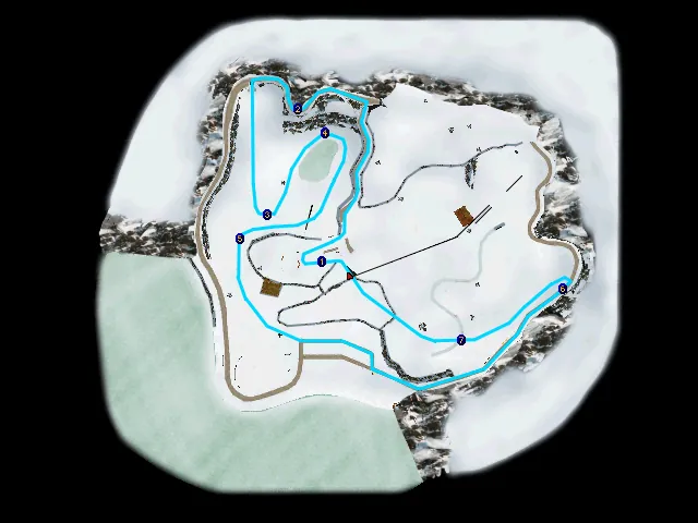 Thumbnail for a map of Level 05-4: Beaver Mountains (In-Game Map) for the PC game Carmageddon II: Carpocalypse Now.