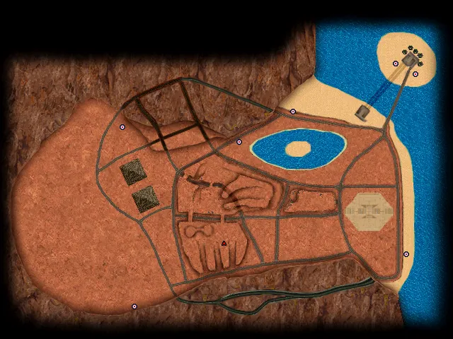 Thumbnail for a map of Level 09-4: El Morte Desert (In-Game Map) for the PC game Carmageddon II: Carpocalypse Now.