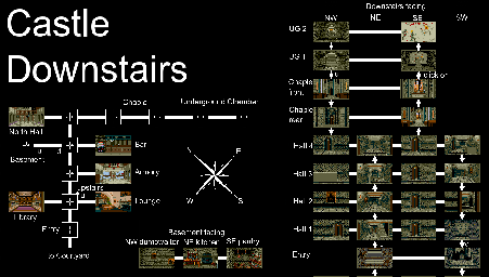 Thumbnail for a map of Castle Downstairs for the PC game Elvira: Mistress Of The Dark.