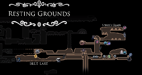 Thumbnail for a map of Resting Grounds (Guide) for the PC game Hollow Knight.