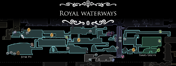 Thumbnail for a map of Royal Waterways (Guide) for the PC game Hollow Knight.