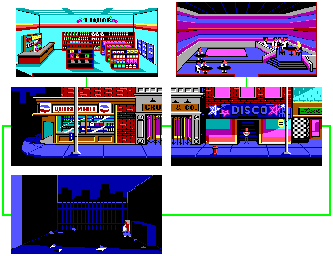 Thumbnail for a map of Shop Street for the PC game Leisure Suit Larry In The Land Of The Lounge Lizards.