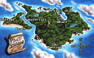 Thumbnail for a map of Phatt Island (In-Game Map) for the PC game Monkey Island 2: LeChuck's Revenge.