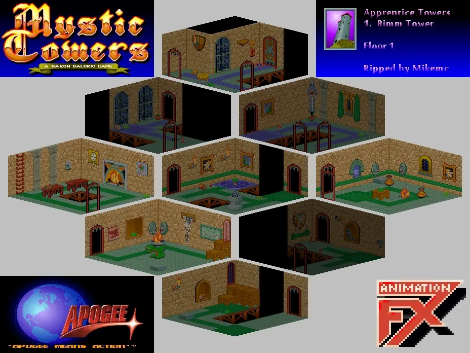 Thumbnail for a map of Rimm Tower Floor 1 (Unmarked) for the PC game Mystic Towers.