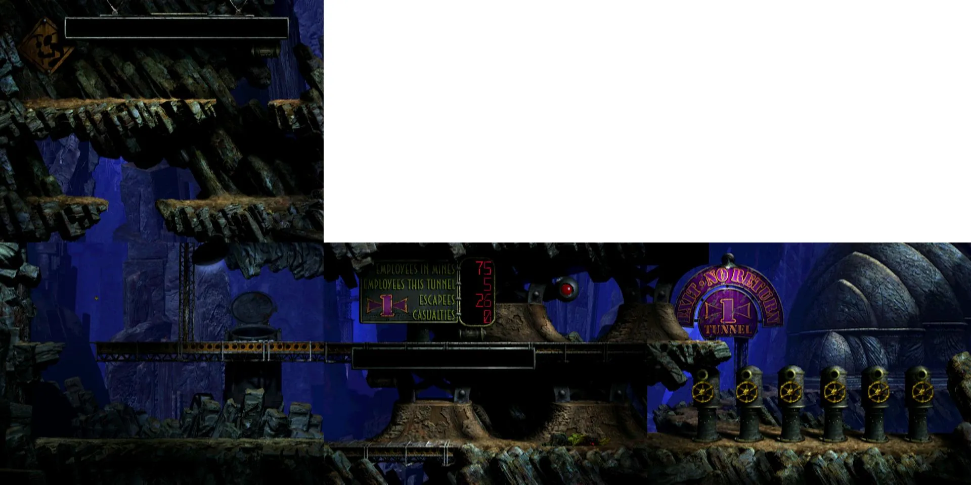 Thumbnail for a map of Necrum Mines Tunnel 1 Exit - MIP01C 01; 09; 35-36 for the PC game Oddworld: Abe's Exoddus.