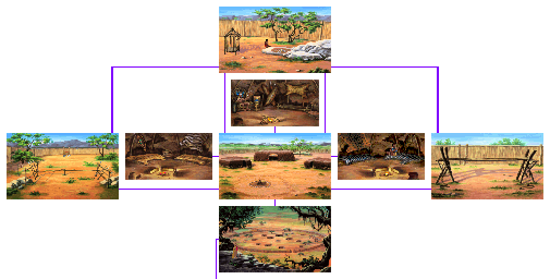 Thumbnail for a map of Simbani Village for the PC game Quest For Glory III: Wages Of War.