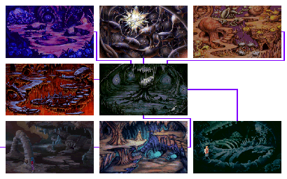 Thumbnail for a map of Dark One's Cave for the PC game Quest For Glory IV: Shadows Of Darkness.