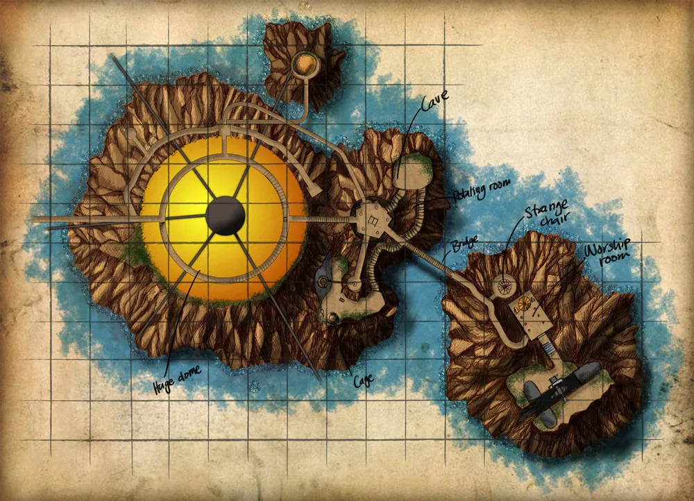 Thumbnail for a map of Temple Island for the PC game Riven: The Sequel to Myst.