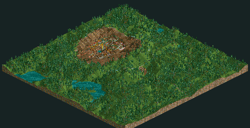 Thumbnail for a map of Corkscrew Follies Canary Mines for the PC game RollerCoaster Tycoon.