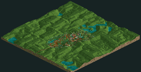 Thumbnail for a map of Corkscrew Follies Fiasco Forest for the PC game RollerCoaster Tycoon.