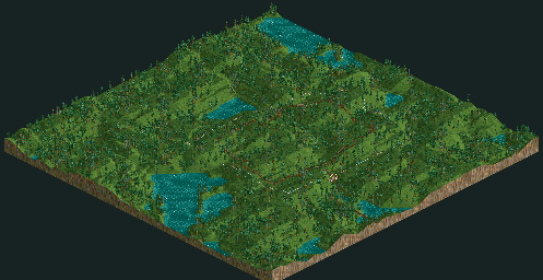 Thumbnail for a map of Corkscrew Follies Harmonic Hills for the PC game RollerCoaster Tycoon.