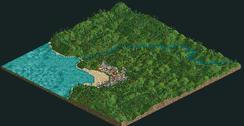 Thumbnail for a map of Corkscrew Follies Haunted Harbor for the PC game RollerCoaster Tycoon.