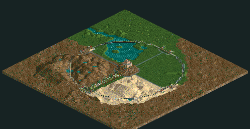 Thumbnail for a map of Corkscrew Follies Magic Quarters for the PC game RollerCoaster Tycoon.