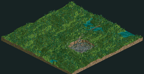 Thumbnail for a map of Corkscrew Follies Mineral Park for the PC game RollerCoaster Tycoon.