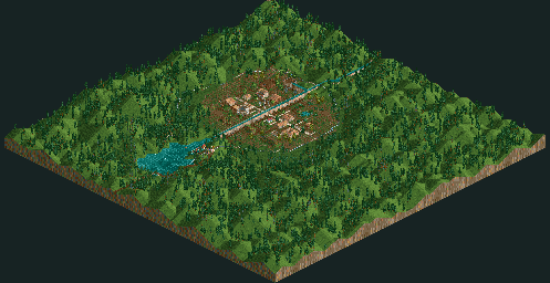 Thumbnail for a map of Corkscrew Follies Roman Village for the PC game RollerCoaster Tycoon.