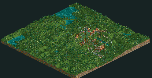 Thumbnail for a map of Corkscrew Follies Sprightly Park for the PC game RollerCoaster Tycoon.