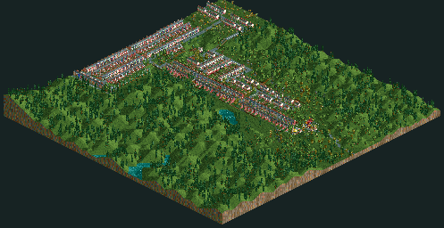 Thumbnail for a map of Corkscrew Follies Urban Park for the PC game RollerCoaster Tycoon.