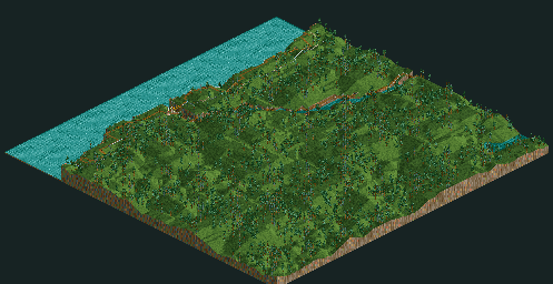 Thumbnail for a map of Corkscrew Follies Whispering Cliffs for the PC game RollerCoaster Tycoon.