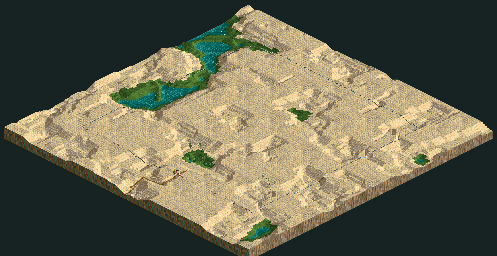 Thumbnail for a map of Loopy Landscapes Arid Heights for the PC game RollerCoaster Tycoon.
