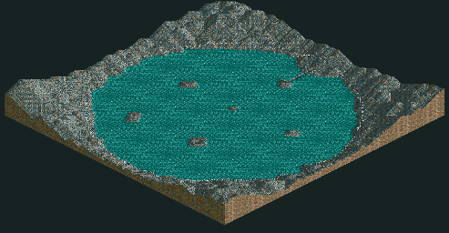 Thumbnail for a map of Loopy Landscapes Crater Lake for the PC game RollerCoaster Tycoon.